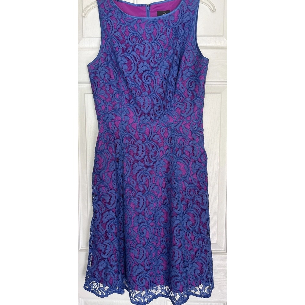 Adrianna‎ Papell Lace Overlay Dress 6 Purple Pockets A-line Cocktail Fit Flare